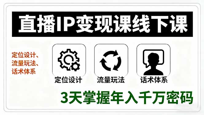 直播IP变现课线下课，定位设计、流量玩法、话术体系，3天掌握年入千万密码-鸿途网创资源站