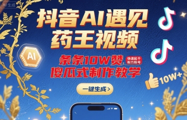 抖音AI遇见药王视频，条条10W赞，快速起千粉万粉号，傻瓜式制作教学-鸿途网创资源站