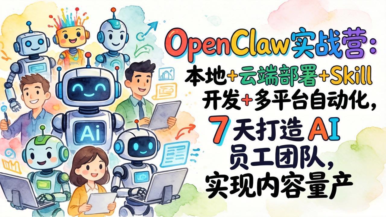OpenClaw实战营：本地+云端部署+Skill开发+多平台自动化，7 天打造 AI 员工团队，实现内容量产-鸿途网创资源站