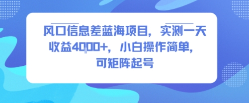 风口信息差蓝海项目，实测一天收益4k+，小白操作简单，可矩阵起号-鸿途网创资源站