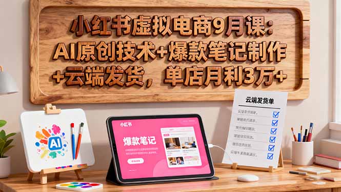 小红书虚拟电商9月课：AI原创技术+爆款笔记制作+云端发货，单店月利3万+-鸿途网创资源站