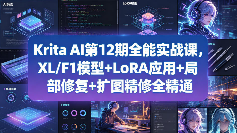 Krita AI第12期全能实战课，XL/F1模型+LoRA应用+局部修复+扩图精修全精通-鸿途网创资源站