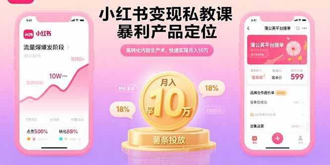 小红书变现私教课，暴利产品定位，高转化内容生产术，快速实现月入10万-鸿途网创资源站