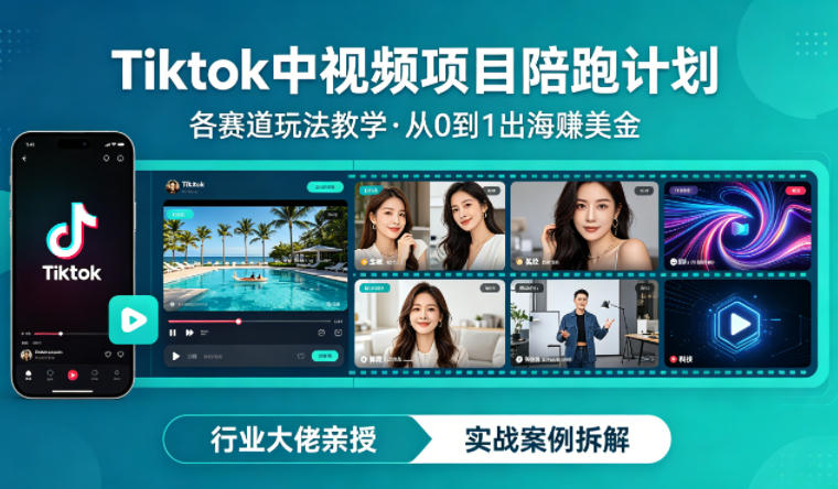 某大佬的Tiktok中视频项目陪跑，涵盖TK各个赛道玩法教学，从0到1出海賺美金-鸿途网创资源站