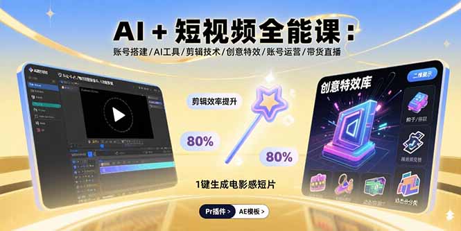 AI+短视频全能课：账号搭建/AI工具/剪辑技术/创意特效/账号运营/带货直播-鸿途网创资源站