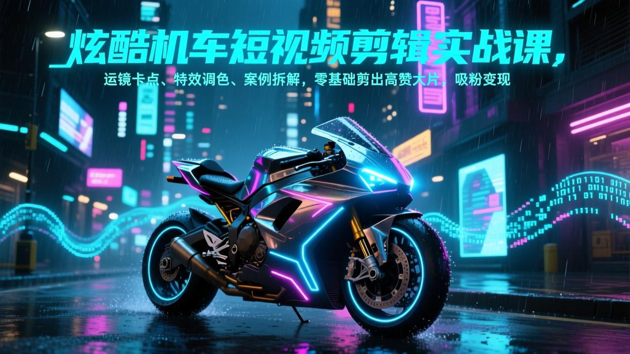 炫酷机车短视频剪辑实战课，运镜卡点、特效调色、案例拆解，零基础剪出高赞大片，吸粉变现-鸿途网创资源站