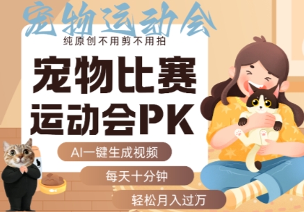 AI一键生成宠物比赛运动会PK视频，纯原创不用剪不用拍，每天十分钟，轻松月入过1W+-鸿途网创资源站