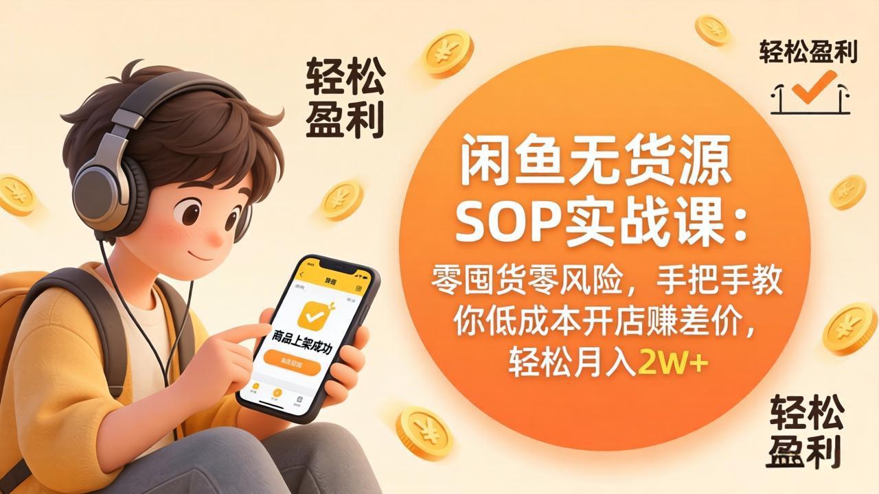 闲鱼无货源SOP实战课：零囤货零风险，手把手教你低成本开店赚差价，轻松月入2w+-鸿途网创资源站