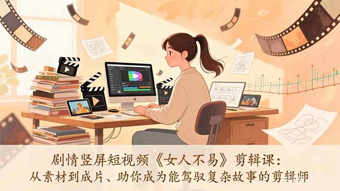 剧情竖屏短视频《女人不易》剪辑课：从素材到成片、助你成为能驾驭复杂故事的剪辑师-鸿途网创资源站