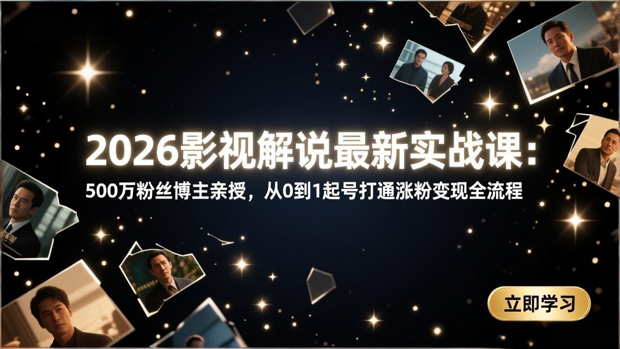 2026影视解说最新实战课：500万粉丝博主亲授，从0到1起号打通涨粉变现全流程-鸿途网创资源站