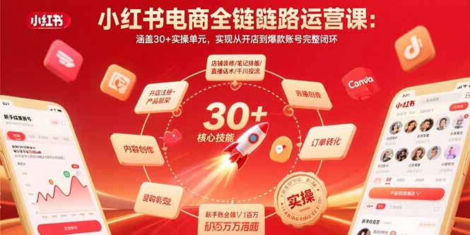 小红书电商全链路运营课：涵盖30+实操单元，实现从开店到爆款账号完整闭环-鸿途网创资源站
