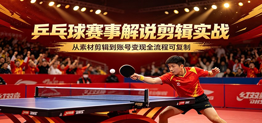 乒乓球赛事解说剪辑实战，从素材剪辑到账号变现全流程可复制-鸿途网创资源站