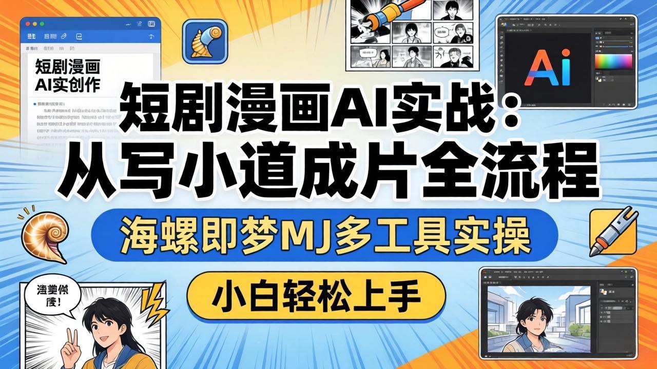 短剧漫画AI实战：从写小说到成片全流程，海螺即梦MJ多工具实操，小白轻松上手-鸿途网创资源站
