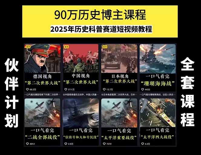 图片[1]-历史短视频赛道变现课，百集素材库应用，文案剪辑技巧，账号运营全案-鸿途网创资源站