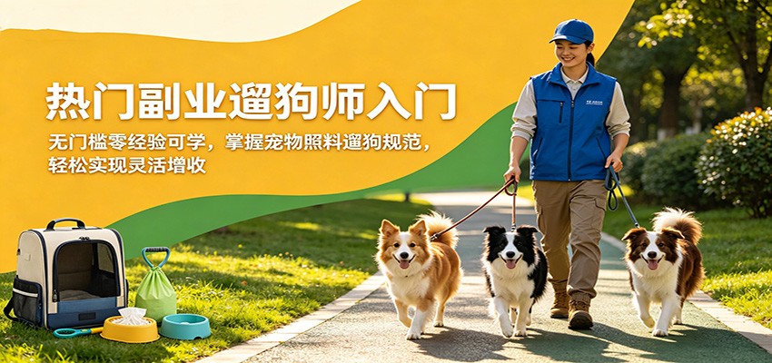 热门副业遛狗师入门，无门槛零经验可学，掌握宠物照料遛狗规范，轻松实现灵活增收-鸿途网创资源站