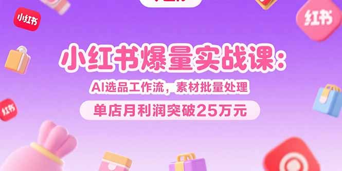 小红书爆量实战课：AI选品工作流，素材批量处理，单店月利润突破25万元-鸿途网创资源站