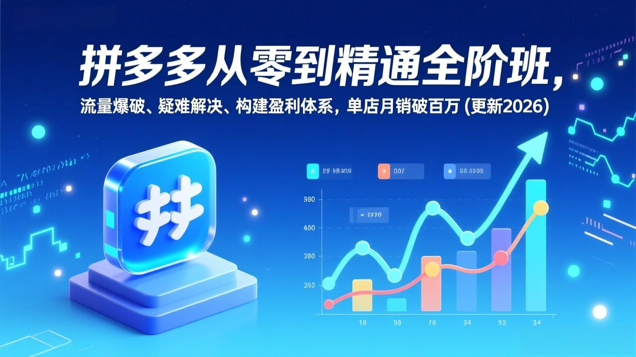 拼多多从零到精通全阶班，流量爆破、疑难解决，构建盈利体系，单店月销破百万(更新2026-鸿途网创资源站