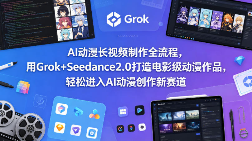 AI动漫长视频制作全流程，用Grok+Seedance2.0打造电影级动漫作品，轻松进入AI动漫创作新赛道-鸿途网创资源站