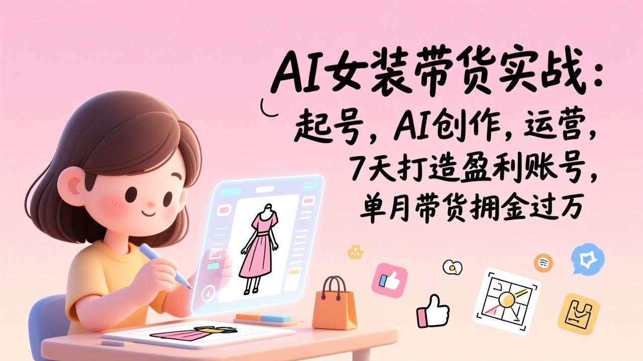 AI女装带货实战：起号，AI创作，运营，7天打造盈利账号，单月带货佣金过万-鸿途网创资源站