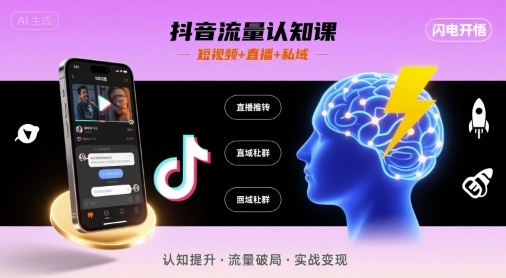 抖音流量认知课，短视频+直播+私域，认知提升，闪电开悟-鸿途网创资源站
