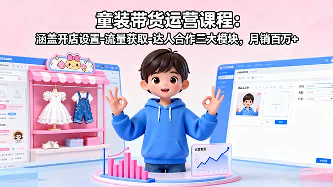 童装带货运营课程：涵盖开店设置-流量获取-达人合作三大模块，月销百万+-鸿途网创资源站