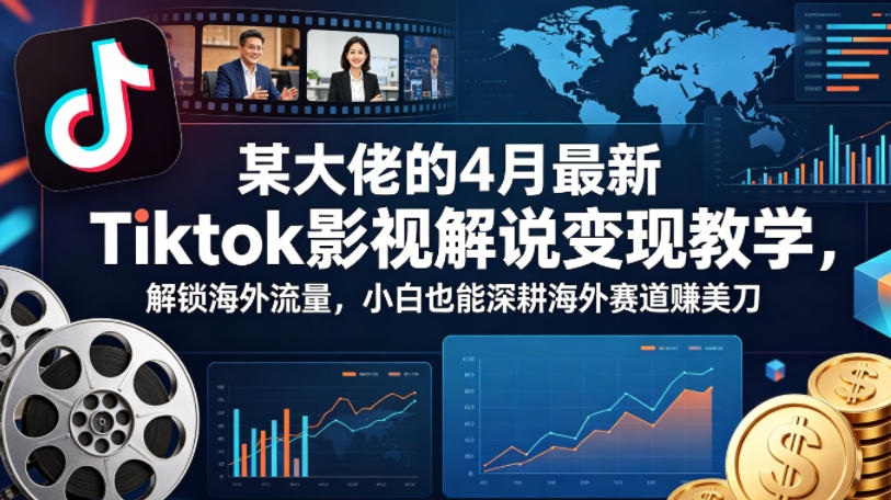 某大佬的4月最新Tiktok影视解说变现教学，解锁海外流量，小白也能深耕海外赛道賺美刀-鸿途网创资源站