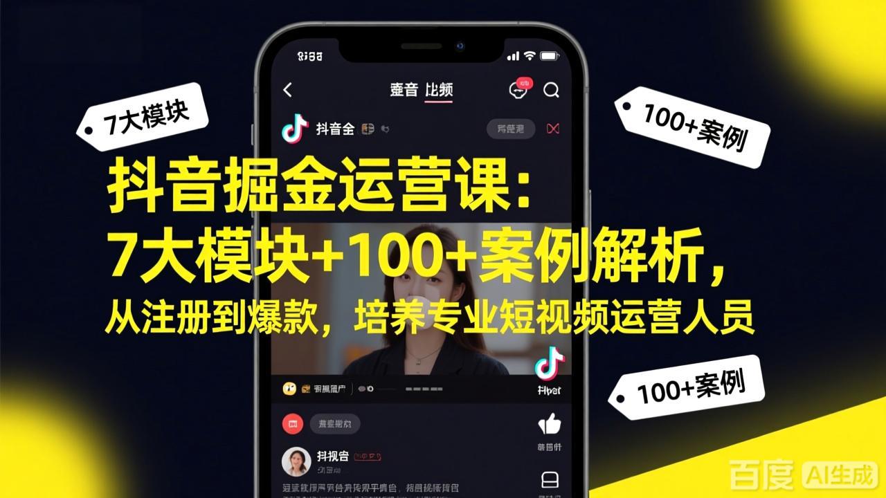 抖音掘金运营课：7大模块+100+案例解析，从注册到爆款，培养专业短视频运营人员-鸿途网创资源站