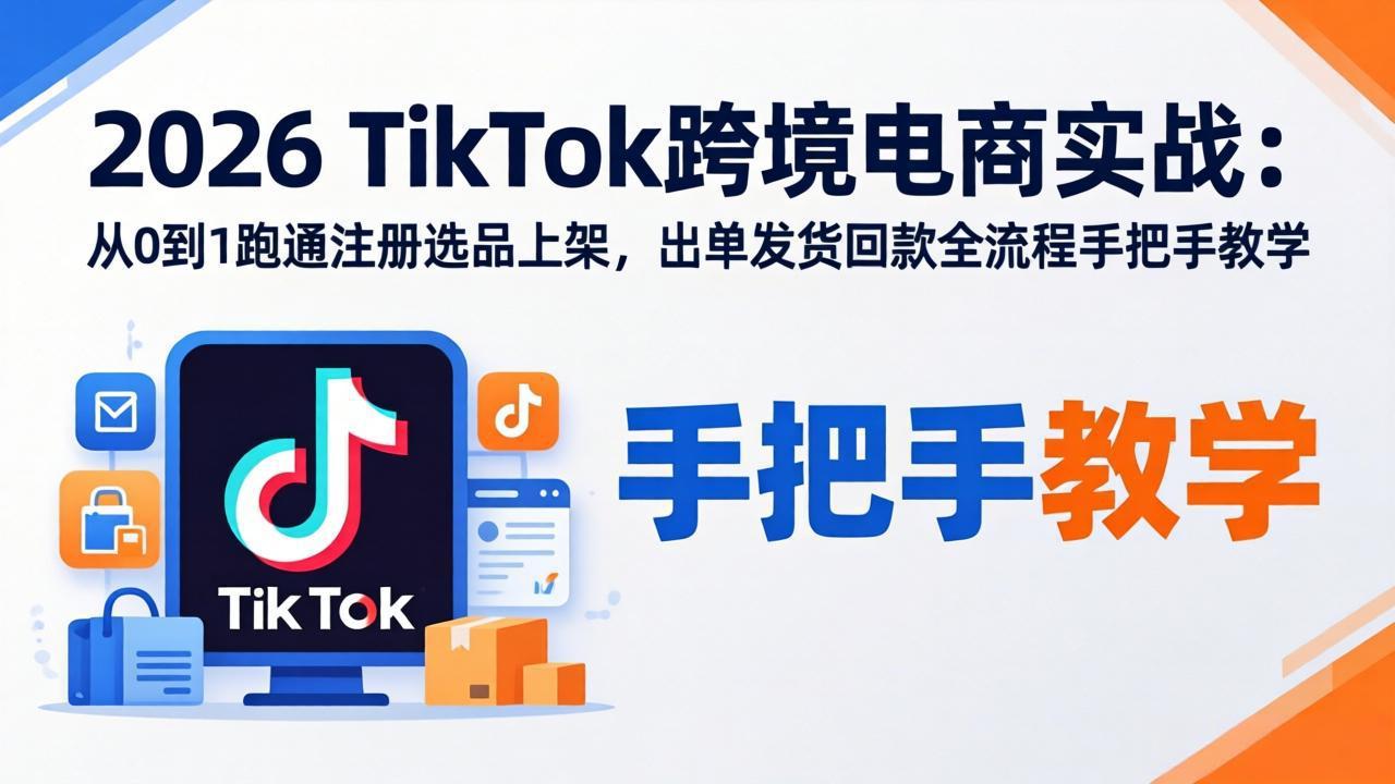 2026TikTok跨境电商实战-更新：从0到1跑通注册选品上架，出单发货回款全流程手把手教学-鸿途网创资源站
