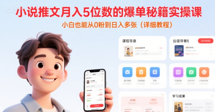 小说推文月入5位数的爆单秘籍实操课，，小白也能从0粉到日入多张(详细教程)-鸿途网创资源站