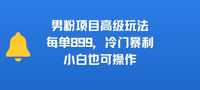 男粉项目高级玩法，每单899，冷门暴利，小白也可操作-鸿途网创资源站