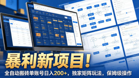 暴利新项目！全自动搬砖单账号日入200+，独家矩阵玩法，保姆级操作【揭秘】-鸿途网创资源站