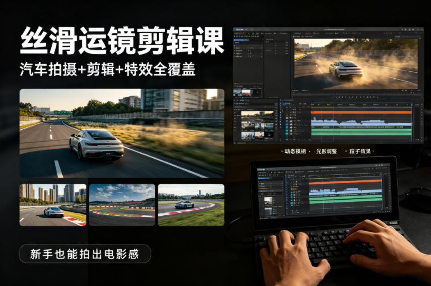 大叔丝滑运镜剪辑课，汽车拍摄+剪辑+特效全覆盖，新手也能拍出电影感-鸿途网创资源站