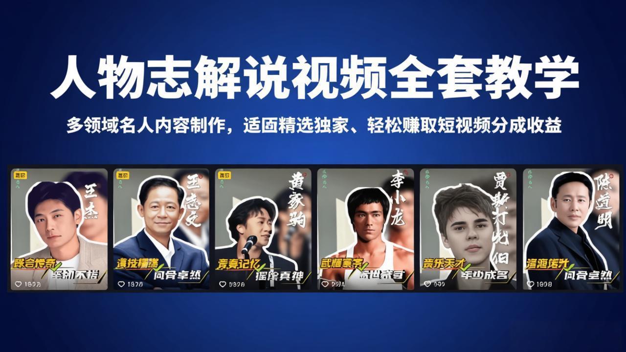 人物志解说视频全套教学，多领域名人内容制作，适配精选独家，轻松赚取短视频分成收益-鸿途网创资源站