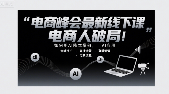 电商峰会最新线下课，电商人破局，如何用AI降本增效，AI应用-全域推广-直播运营-付费流量-鸿途网创资源站
