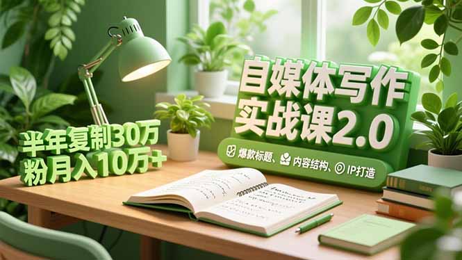 自媒体写作实战课2.0，爆款标题、内容结构、IP打造，半年复制30万粉月入10万+-鸿途网创资源站