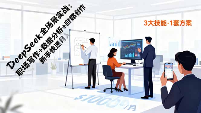 DeepSeek全场景实战：职场写作+数据分析+自媒体创作，新手快速月入过万-鸿途网创资源站