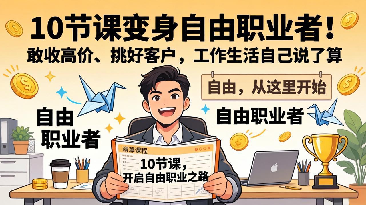 10 节课变身自由职业者！敢收高价、挑好客户，工作生活自己说了算-鸿途网创资源站