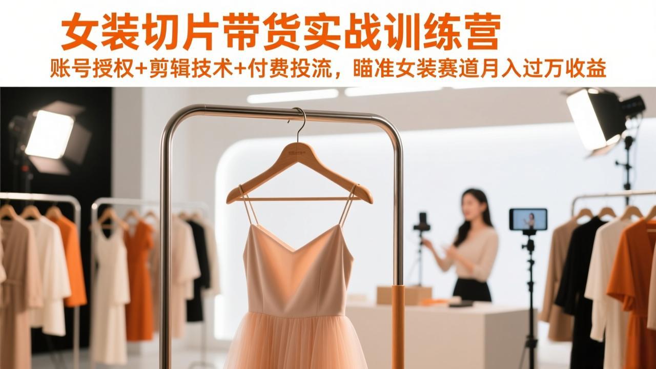 女装切片带货实战训练营，账号授权+剪辑技术+付费投流，瞄准女装赛道月入过万收益-鸿途网创资源站