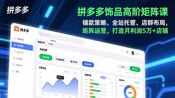 拼多多饰品高阶矩阵课，铺款策略、全站托管、店群布局，矩阵运营，打造月利润5万+店铺-鸿途网创资源站