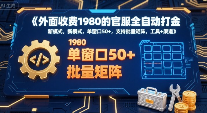 外面收费1980的官服全自动打金，新模式，单窗口50+，支持批量矩阵，工具+渠道【揭秘】-鸿途网创资源站
