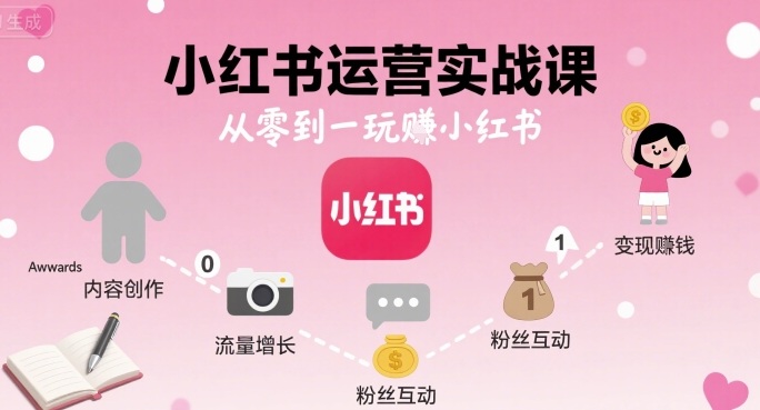 小红书运营实战课，从零到一玩賺小红书-鸿途网创资源站