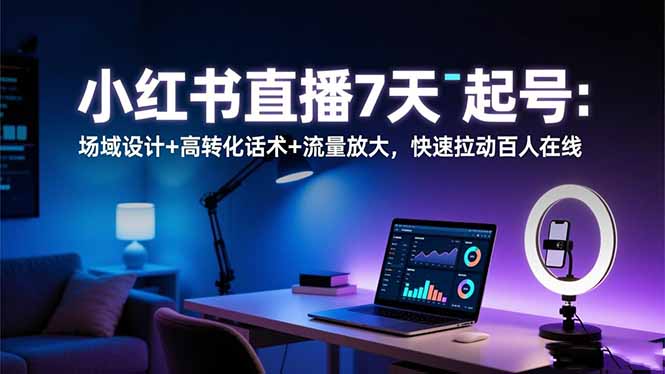 小红书直播7天起号：场域设计+高转化话术+流量放大，快速拉动百人在线-鸿途网创资源站