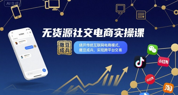 无货源社交电商实操课，绕开传统互联网电商模式，撒豆成兵，实现跨平台交易-鸿途网创资源站