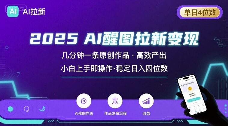 2025最强AI醒图拉新，几分钟一条原创作品，单日收入4位数，小白也能上手操作-鸿途网创资源站