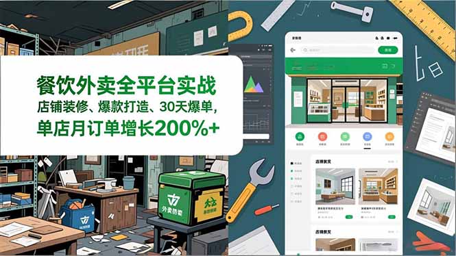 餐饮外卖全平台实战，店铺装修、爆款打造、30天爆单，手把手教学，单店月订单增长200%+-鸿途网创资源站