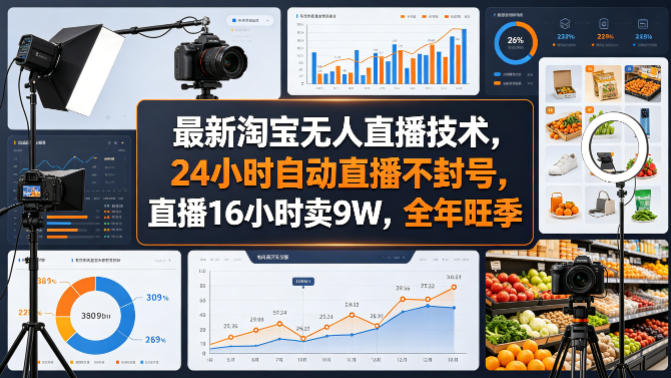 最新淘宝无人直播技术，24小时自动直播不封号，直播16小时卖9W，全年旺季【揭秘】-鸿途网创资源站