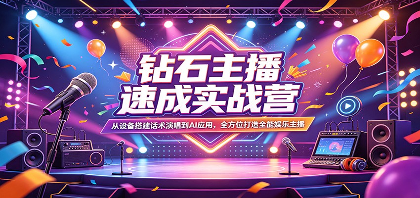 钻石主播速成实战营：从设备搭建话术演唱到AI应用，全方位打造全能娱乐主播-鸿途网创资源站