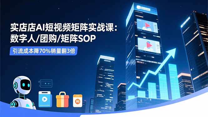 实体店AI短视频矩阵实战课：数字人/团购/矩阵SOP，引流成本降70%销量翻3倍-鸿途网创资源站