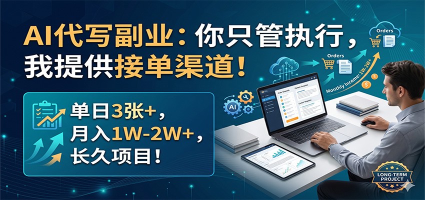 AI代写副业：你只管执行，我提供接单渠道！单日3张+，月入1W-2W+，长久项目-鸿途网创资源站