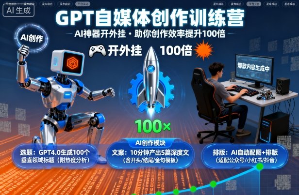 GPT自媒体创作训练营：AI神器开外挂，助你创作效率提升100倍-鸿途网创资源站